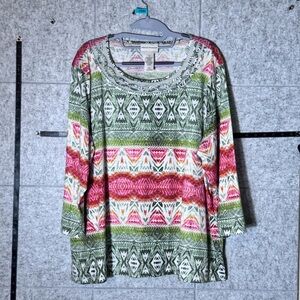 Alfred Dunner Colorful Geometric Patterned Women's Top Size 1X